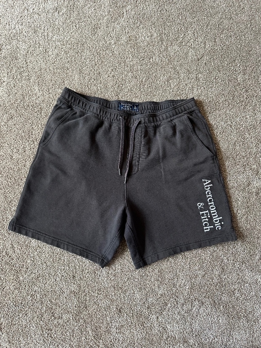 Abercrombie & Fitch Charcoal Gray Fleece Sweat Shorts Logo Drawstring L